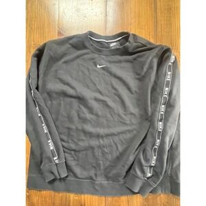 Nike Mens Crewneck Sweatshirt Black Logo Taping‎ Sleeve Swoosh XL Pullover